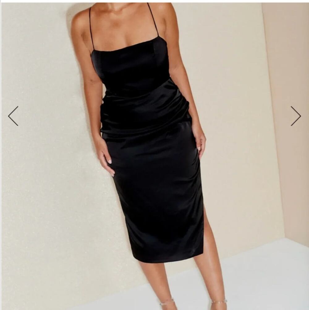 MANNING CARTELL | Miami Heat Black Satin Lace up strappy back Midi dress Size 8